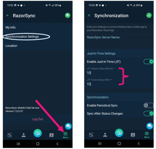 Razorsync Synchronization Settings
