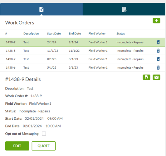 Razorsync work orders for customer