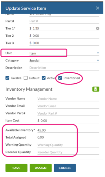 Razorsync unit type update service item