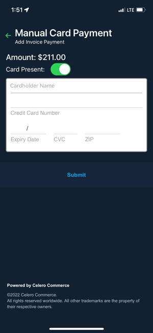 Razorsync Manual card payment screenshot