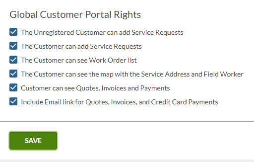 Razorsync customer portal global settings