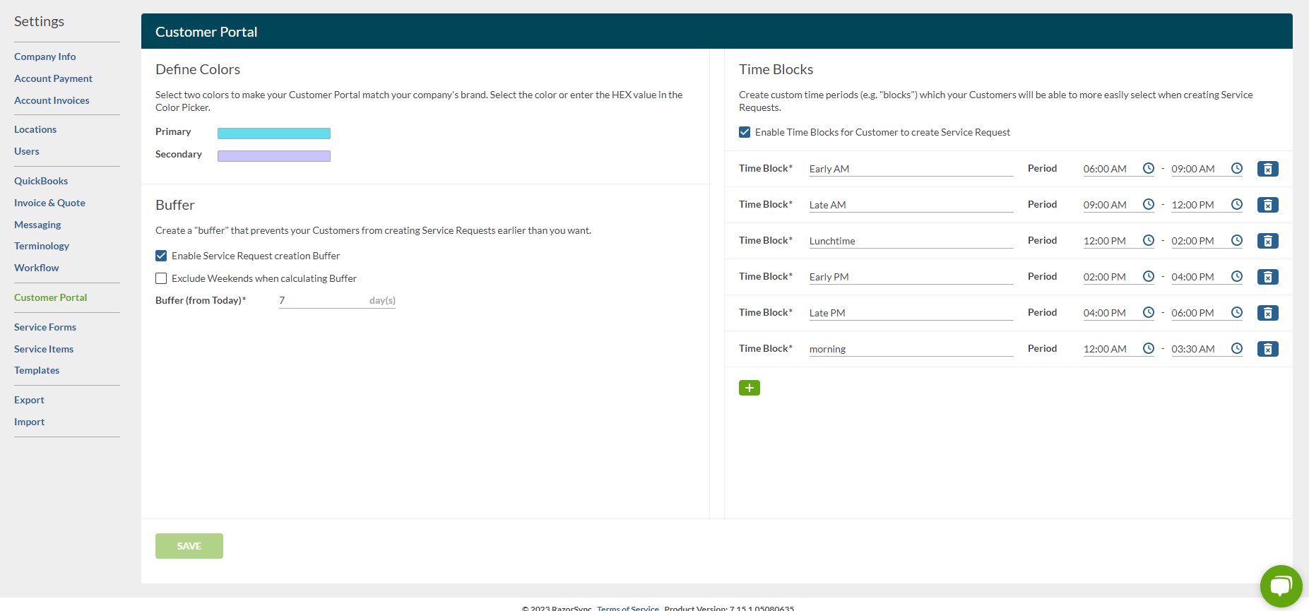 Razorsync customer portal customize