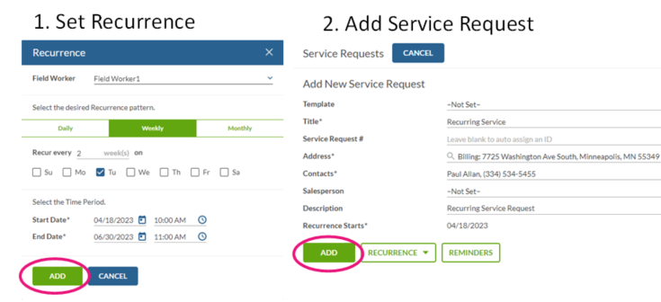 Razorsync Set recurrence add circled